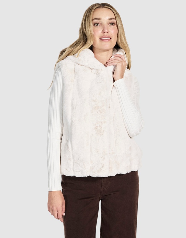 GUESS - Sophy Hooded Faux-Fur Vest