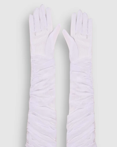 High Heel Jungle - Ariana Ruched Mesh Opera Glove - White