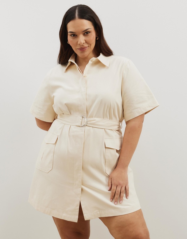 Atmos&Here Curvy - Amy Cotton Drill Mini Shirt Dress