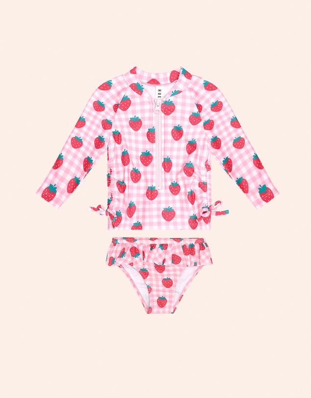 Huxbaby - 2-Piece Strawberry Check Swim Set - Babies-Teens