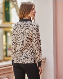 Sosandar - Animal Print Contrast Trim Zip Front Top