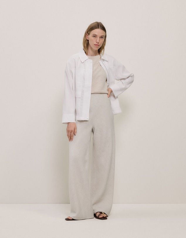 Trenery - Linen Cotton Relaxed Knit T-shirt in Stone
