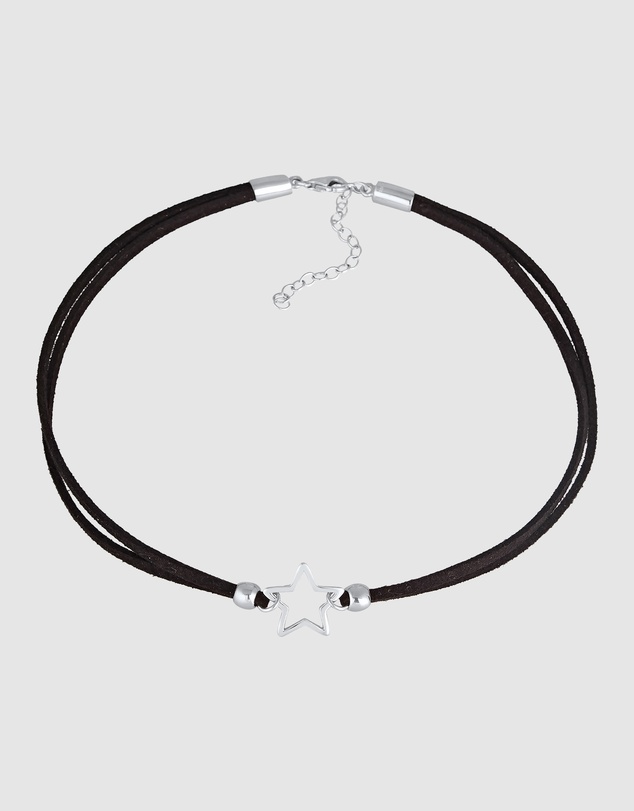 Elli Jewelry - Star Faux Leather Choker Necklace in 925 Silver