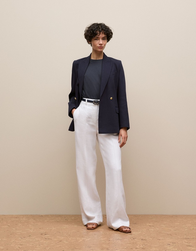 Trenery - Pique Blend Double Breasted Blazer in Night Sky