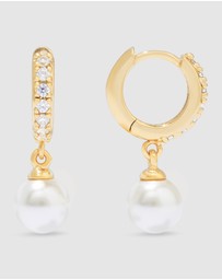 Wanderlust + Co - Pave Pearl Gold Drop 7mm Baby Huggie Earrings