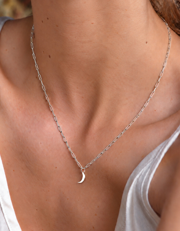 Luna Rae - Sterling Silver - Paperclip Crescent Necklace
