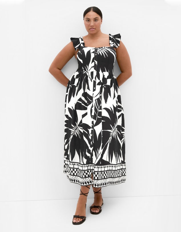 City Chic - Plus size Mirage Oasis Print Tie Back Maxi Dress - ivory