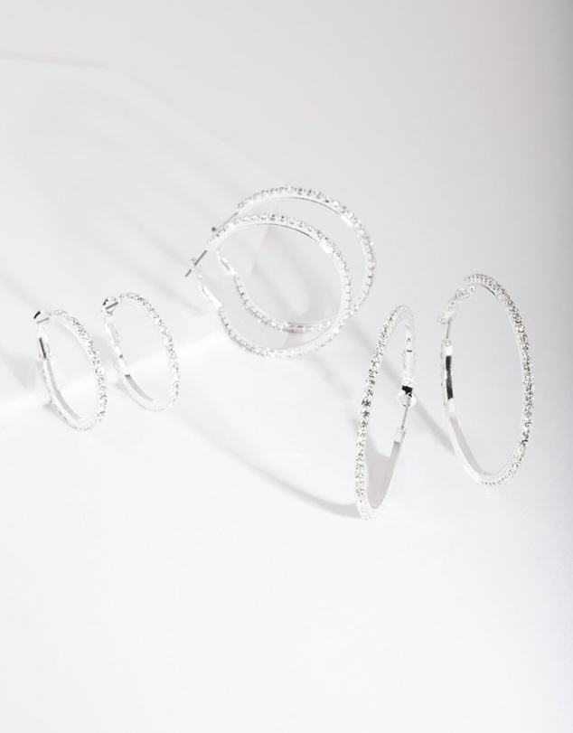 Lovisa - Silver Diamante Multi Hoop Earring Pack