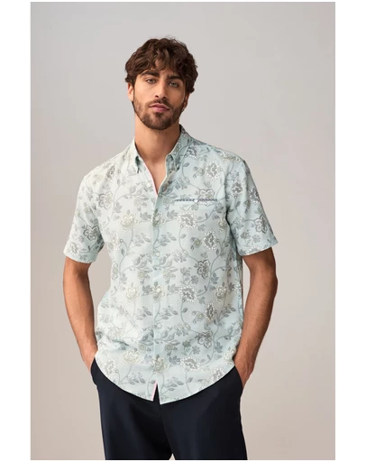 NEXT - Floral Textured Opulent Short Sleeve 100% Cotton Shirt