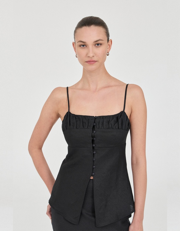 FRIEND of AUDREY - The Linen Buttoned Singlet Top