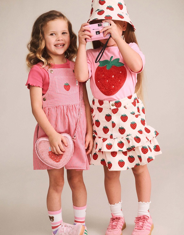 Huxbaby - Strawberry Embroidered Stripe Pinafore Dress - Babies-Kids