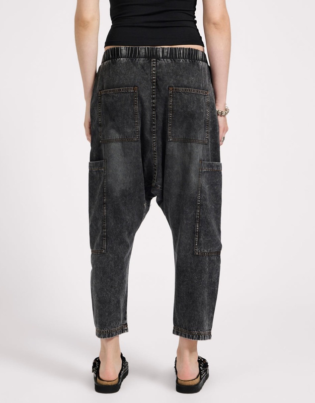 ONE TEASPOON - Isla Low Waist Drawstring Harem Denim Jeans - Charcoal Black