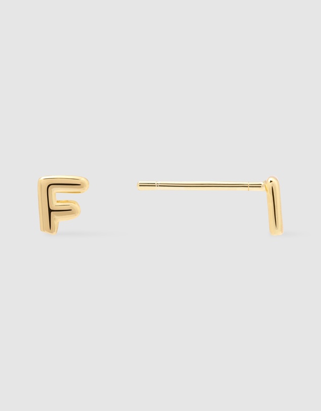 Wanderlust + Co - Alphabet Bubble Gold Stud Earrings - Letter F