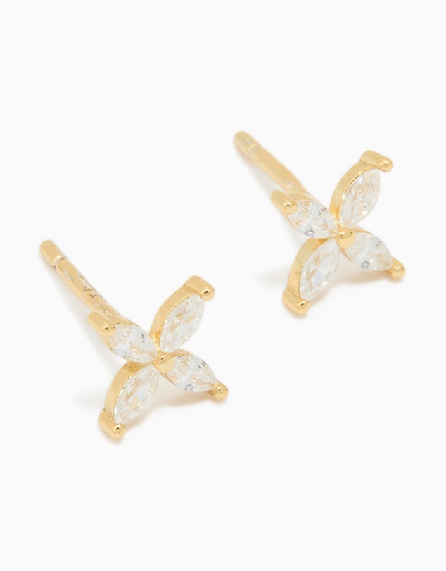 Lovisa - Waterproof Gold Plated Stainless Steel Cubic Zirconia Flower Stud Earrings