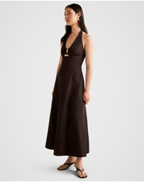 Forever New - Angie Hardware Halter Neck Linen Midi Dress