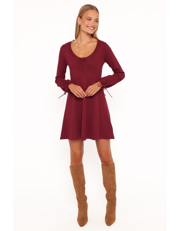 Petal & Pup - Kaylee Knit Long Sleeve Mini Dress - Burgundy