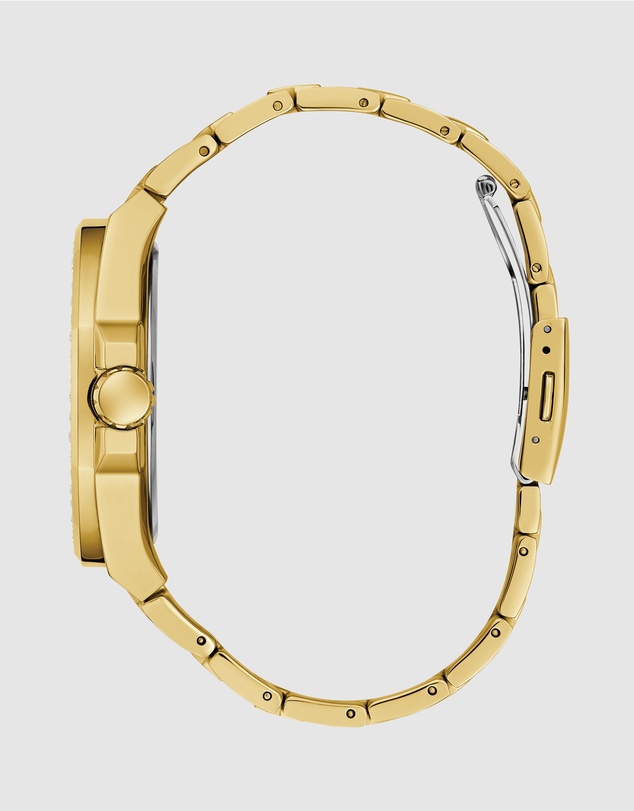 GUESS - Gold-Tone Multi-function Men's 46mm Black Dial with Crystals on Bezel and Strap Analogue Watch