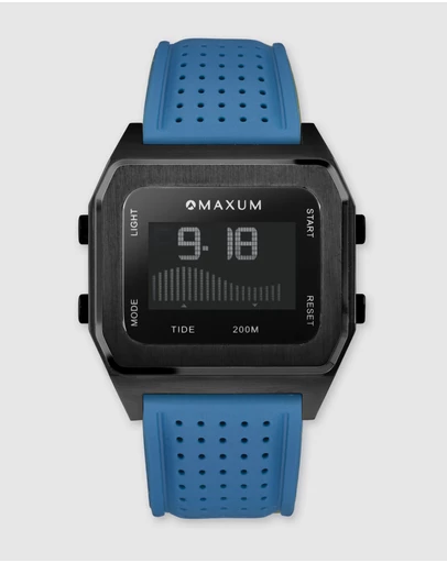 Maxum - Raglan Tide Watch – Black Case, Black Dial & Blue Silicone Strap