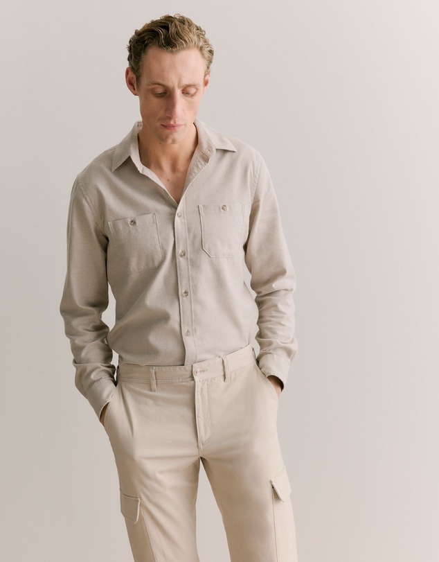 Trenery - Regular Fit Jaspe Cotton Shirt in Fawn