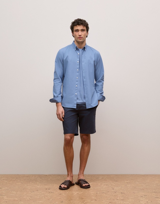 Trenery - Regular Fit Monogram Oxford Shirt in Dusty Blue