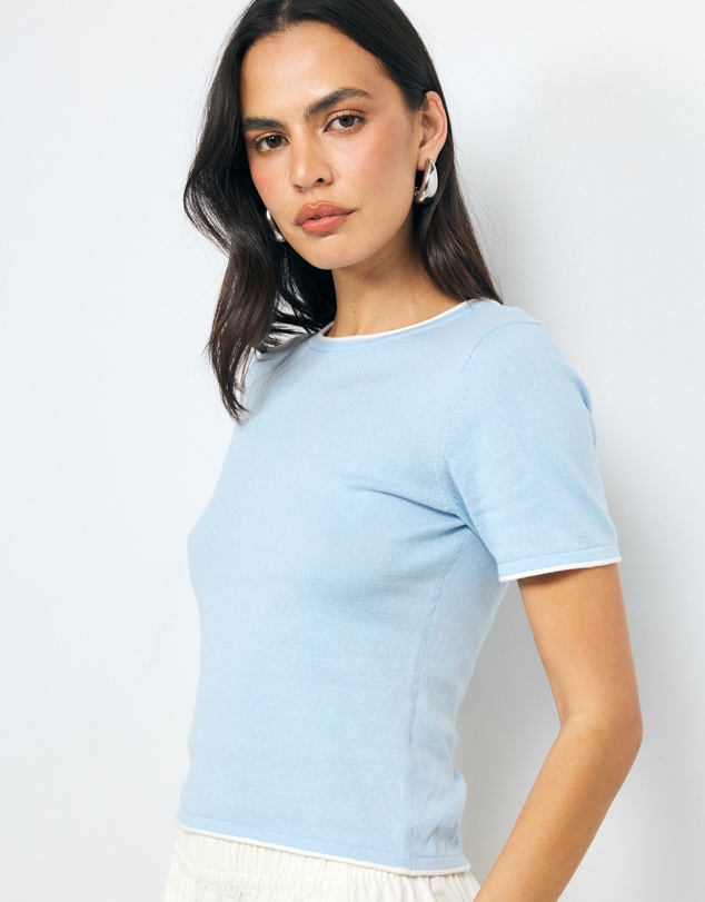 AERE - Ayla Contrast Organic Cotton Knit Top