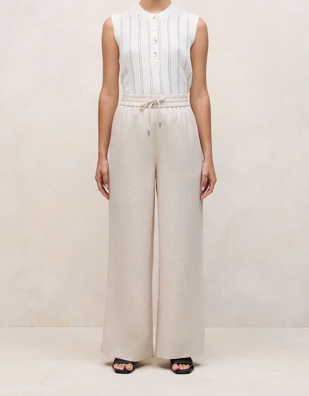 Trenery - Yarn Dyed Linen Drawcord Wide Leg Pant in Flax
