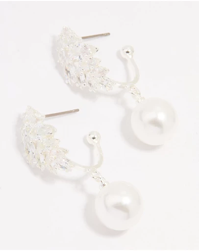 Lovisa - Silver Plated Cubic Zirconia Pearl Vine Hoop Earrings