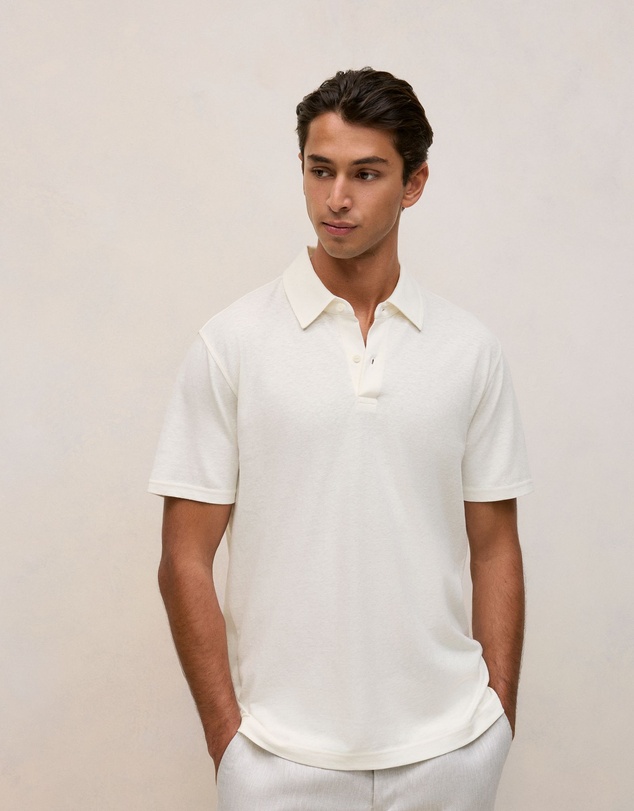 Trenery - Linen Cotton Jersey Polo in Parchment