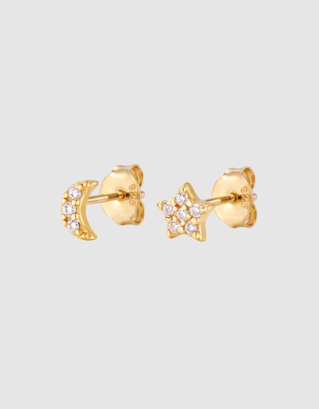 HOUSE OF SLANI - Moon & Star Crystal Stud Earrings