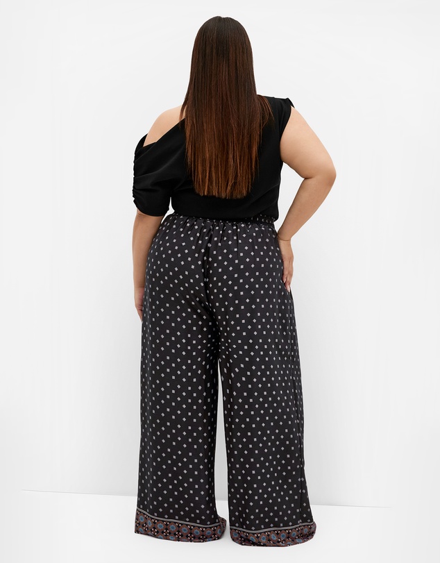 City Chic - Plus size Amber Boho Print Border Pant - black