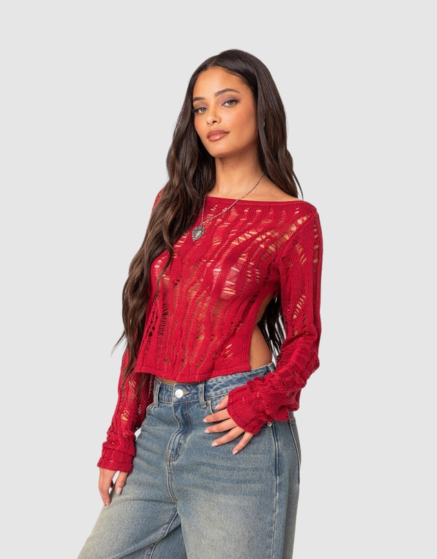 EDIKTED - Rosa Open Back Sheer Knit Top
