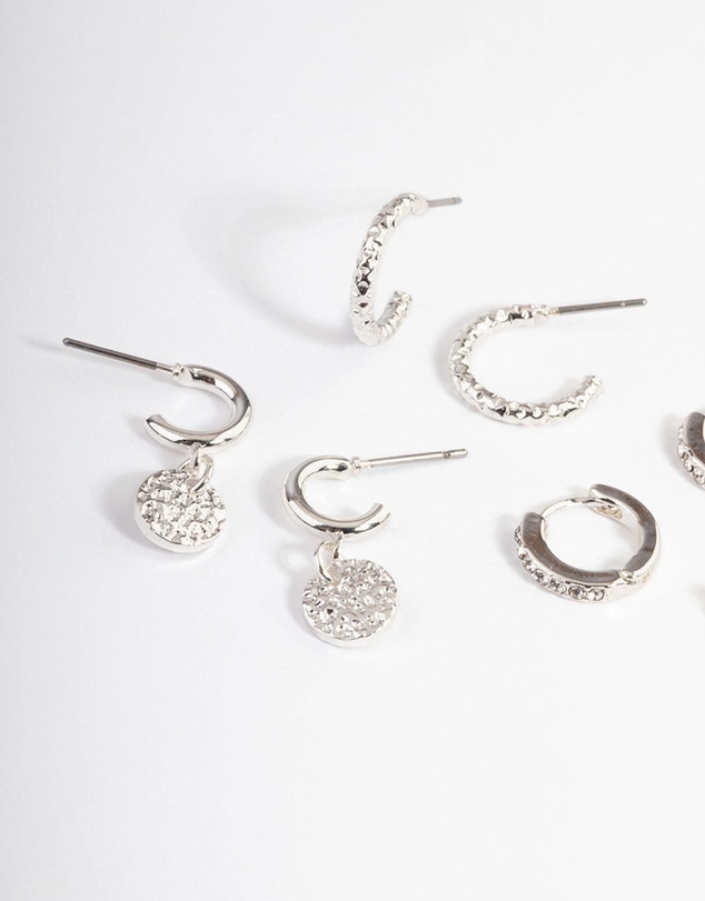 Lovisa - Silver Molten Disc Earrings 4-Pack