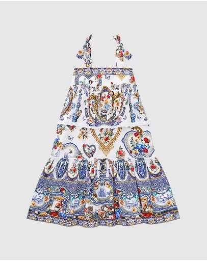 Camilla - Bow Strap Tiered Maxi Dress - Kids-Teens