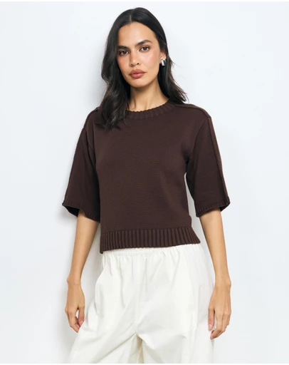 AERE - Elke Boxy Organic Cotton Knit Top