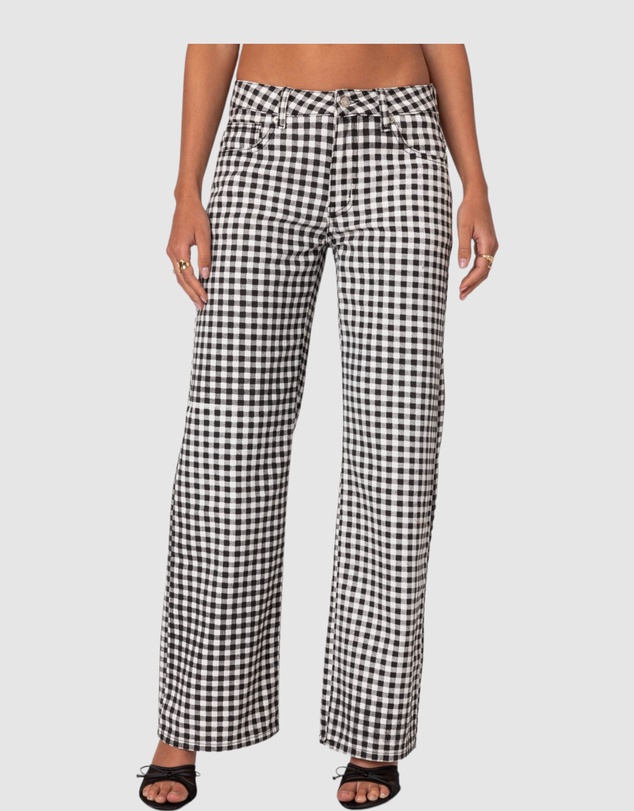 EDIKTED - Gingham Printed Low Rise Jeans