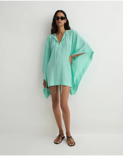 BONDI BORN - Orta Silk Caftan Mini Dress - Opal