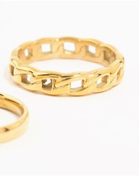 Lovisa - Waterproof Gold Plated Stainless Steel Chain Link Rings 2-Pack