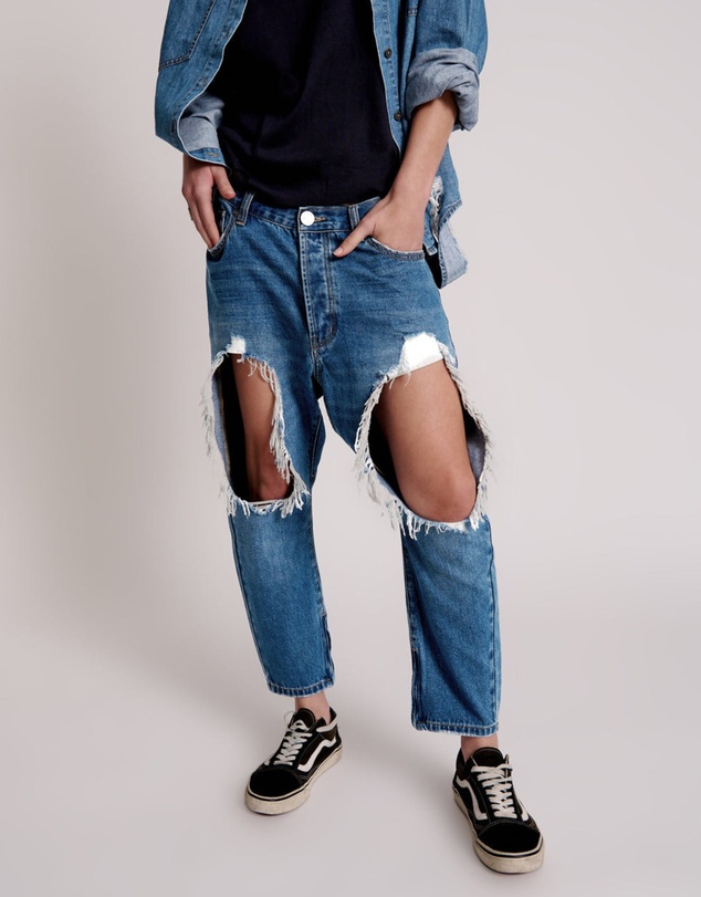 ONE TEASPOON - Bay Blue Kingpins Cropped Boyfriend Jeans