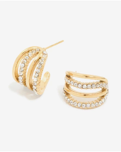 Lovisa - Waterproof Gold Plated Stainless Steel Cubic Zirconia Pave 4-Row Illusion Hoop Earrings