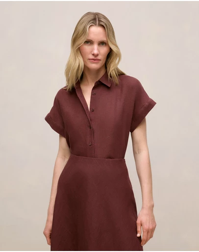 Trenery - Delave Linen Cap Sleeve Shirt in Espresso