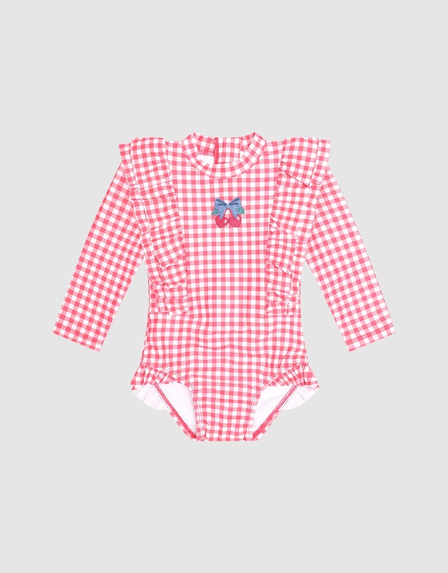 Huxbaby - Cherry Bow Gingham Frill Swimsuit - Babies-Teens