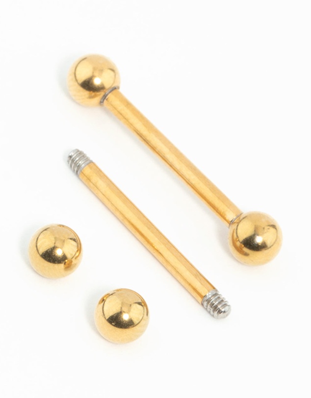 Lovisa - Gold Plated Surgical Steel Plain Ball Nipple Bars 2-Pack