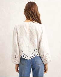 AERE - Embroidered Linen Blend Top