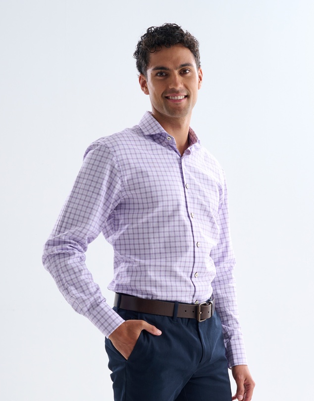 3 Wise Men - 3 Wise Men New York Purple Check Shirt