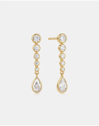 Ania Haie - Gold Graduated Bezel Round & Teardrop Dangle Stud Earrings