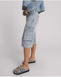 ONE TEASPOON - Skater Girl Low Waist Super Long Leg Denim Jorts - Soft Blue