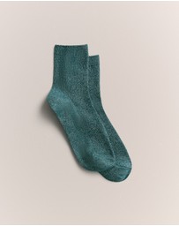 Trenery - Metallic Rib 1/4 Crew Sock in Dark Teal