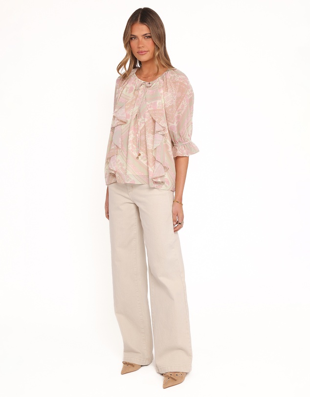 Petal & Pup - Arletta Ruffle Top - Sage Paisley