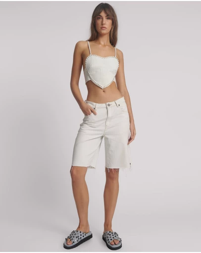 ONE TEASPOON - Le Cats Mid Waist Wide Leg Boyfriend Denim Jorts - Le Surf Blue