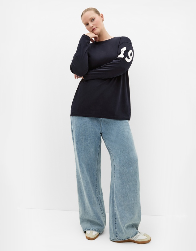 City Chic - Plus size Oversized Brklyn Long Sleeve Cotton Tee - navy